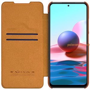 Nillkin Case for Xiaomi Poco M3 Pro 4G / 5G / Redmi Note 10T 5G (6.5″ Inch) Qin Genuine Classic Leather Flip Folio + Card Slot Brown Color