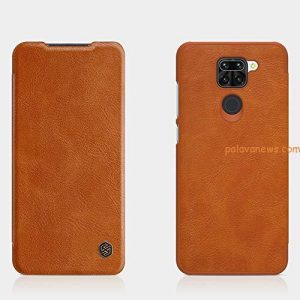 Nillkin Case for Xiaomi Redmi Note 9 (6.53″ Inch) Qin Genuine Classic Leather Flip Folio + Card Slot Brown Color