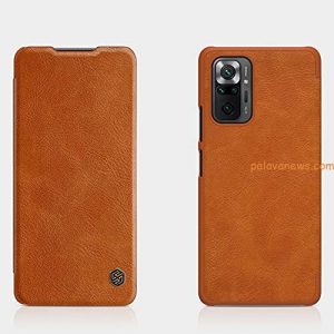 Nillkin Case for Xiaomi Redmi Note 10 Pro/Xiaomi Redmi Note 10 Pro Max (6.67″ Inch) Qin Genuine Classic Leather Flip Folio + Card Slot Brown Color