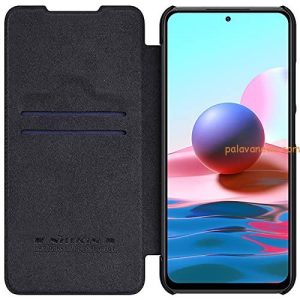 Nillkin Case for Xiaomi Poco M3 Pro 4G / 5G / Redmi Note 10T 5G (6.5″ Inch) Qin Genuine Classic Leather Flip Folio + Card Slot Black Color
