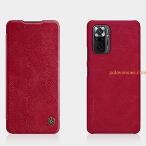 Nillkin Case for Xiaomi Redmi Note 10 Pro/Xiaomi Redmi Note 10 Pro Max (6.67″ Inch) Qin Genuine Classic Leather Flip Folio + Card Slot Red Color