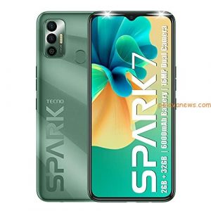 Tecno Spark 7 (Spruce Green, 2GB RAM, 32 GB Storage) – 6000mAh Battery|16 MP Dual Camera| 6.52” Dot Notch Display
