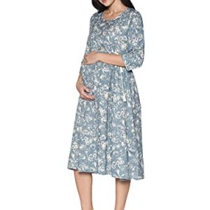 DearMom Women’s Cotton Nursing/Feeding/Maternity/Breastfeeding/Easy Feeding Dress/Kurta/Kurti/Gown with Hidden Zippers for Pregnant and Breastfeeding mothers