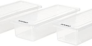 Amazon Brand – Solimo Stackable Storage Containers with Removable Drain Plate and Lid, Set of 3