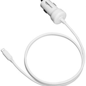 AmazonBasics Apple Certified High Speed Lightning Car Charger with Straight Cable- 5V 12W – 3 Foot – White