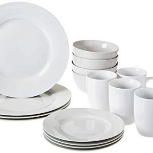 AmazonBasics 16-Piece Dinnerware Set, Round – White