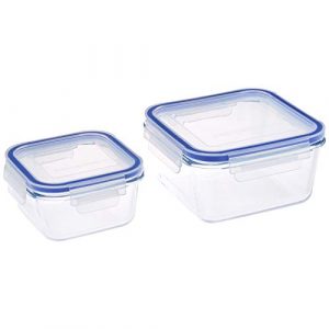Amazon Brand – Solimo Square Glass Storage Container Set, Set of 2, Transparent -490ml & 900ml