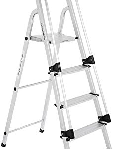 AmazonBasics Foldable Aluminium Ladder with Hand Rail and Anti-Slip Legs, 5 Steps
