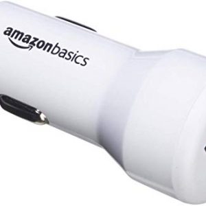 AmazonBasics 2.4A/12W per-port Dual USB Car Charger for Apple & Android Devices, White