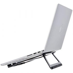 AmazonBasics Aluminum Foldable Laptop Stand for Laptops up to 15″, Black