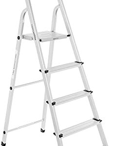AmazonBasics Foldable Aluminium Ladder with Anti-Slip Legs, 5 Steps