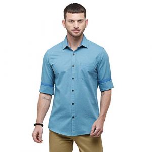 CAVALLO by Linen Club Blue Solid Regular Fit Shirts