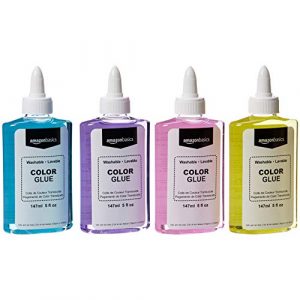 AmazonBasics Washable Translucent Color Liquid School Glue, Assorted Colors, 148 mL Bottle, 4-Count
