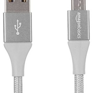 AmazonBasics Double Braided Nylon Micro USB (NOT Type-C) Charging Cable for Android Phones (6 Feet, Silver)