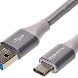 AmazonBasics Double Braided Nylon USB Type-C to Type-A 3.1 Gen 2 Cable, 3 Feet (0.9 Meters) – Dark Grey
