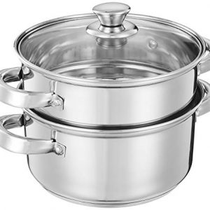 Amazon Brand – Solimo Stainless Steel Induction Bottom Steamer/Modak/Momo Maker with Glass Lid (2 litres)