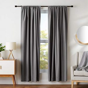 AmazonBasics Polyester Blackout Curtain Set with Tie Backs, 7 feet, Dark Grey, Pack of 2