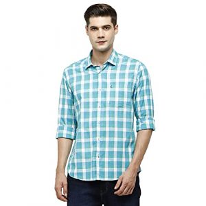 CAVALLO by Linen Club Blue Checked Regular Fit Casual Shirt