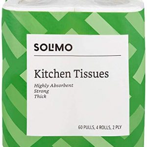 Amazon Brand – Solimo 2 Ply Kitchen Tissue Paper Roll – 4 Rolls (60 Pulls Per Roll)