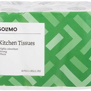 Amazon Brand – Solimo 2 Ply Kitchen Tissue/Towel Paper Roll – 6 Rolls (60 Pulls Per Roll)