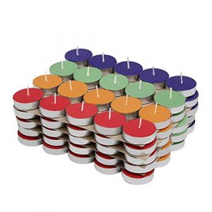Solimo Wax Tealight Candles Decor Multicolour Tealight Candles, Smokeless, Multi Purpose, Candle, Deepak, Diya Time 3 Hours Approx ” (Pack of 100)