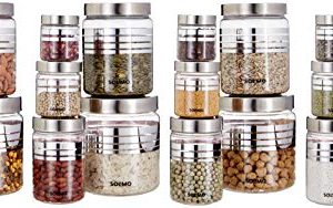 Amazon Brand – Solimo Plastic Container Set With Metal Finish Lids- 20 pieces, Silver