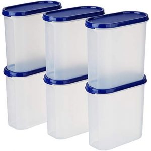 Amazon Brand – Solimo Modular Plastic Storage Containers with Lid, Set of 6, 1.8L, Blue