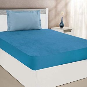 Amazon Brand – Solimo Water Resistant Premium Cotton Mattress Protector, 78×72 inches – King Bed Size, Blue