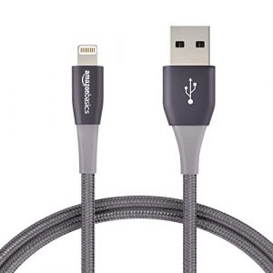 AmazonBasics Double Nylon Braided Apple Certified Lightning to USB Charge and Sync Extra Tough Cable, 3 Feet (0.9 Meters) – Dark Grey