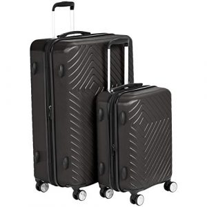 AmazonBasics 2 Piece Geometric Hard Shell Expandable Luggage Spinner Suitcase Set – Black
