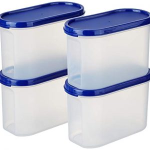 Amazon Brand – Solimo Modular Plastic Storage Containers with Lid, Set of 4, 1.2L, Blue