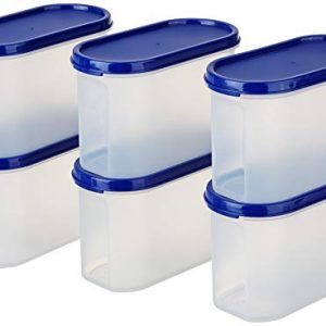 Amazon Brand – Solimo Modular Plastic Storage Containers with Lid, Set of 6, 1.2L, Blue