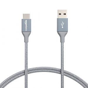 AmazonBasics Double Braided Nylon USB Type-C to Type-A 2.0 Male Cable, 3 feet, Dark Grey