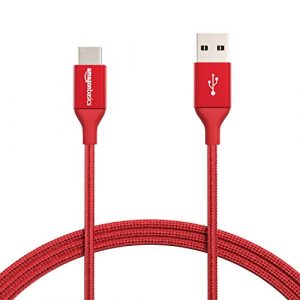AmazonBasics Double Braided Nylon USB Type-C to Type-A 2.0 Male Cable, 6 feet, Red