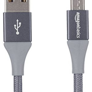 AmazonBasics Double Braided Nylon Micro USB Charging Cable for Android Phones (3 Feet, Dark Grey)