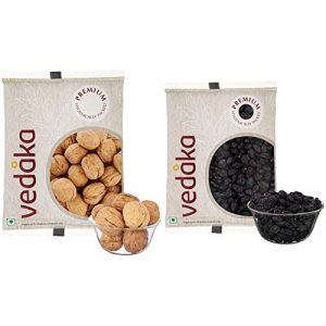Amazon Brand – Vedaka Inshell Walnuts, 500g and Amazon Brand – Vedaka Premium Black Raisins, 200g