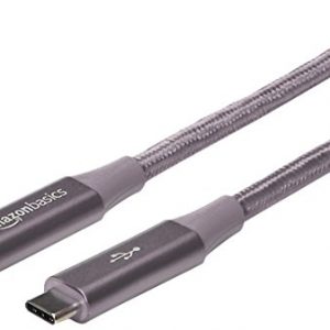 AmazonBasics Double Braided Nylon USB Type-C to Type-C 3.1 Gen 1 Cable, 6 Feet (1.8 Meters) – Dark Grey