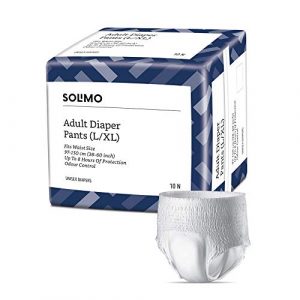 Amazon Brand – Solimo Adult Diaper Pants – 10 Count (Large/ XL) – Waist Size 97-150 cm (38″ – 60″)
