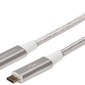AmazonBasics Double Braided Nylon USB Type-C to Type-C 3.1 Gen 1 Cable, 6 Feet (1.8 Meters) – Silver
