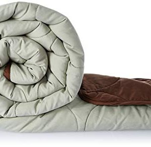 Amazon Brand – Solimo Microfibre Reversible Quilt Blanket, Single, 120 GSM, Pistachio Green and Walnut Brown