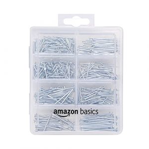 AmazonBasics Hardware Nail Assortment Kit – Includes Finish, Wire, Common, Brad and Picture Hanging Nails, 550-Piece