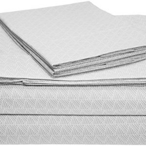 AmazonBasics Microfiber Sheet Set – (Includes 1 bedsheet, 1 Fitted Sheet with Elastic, 2 Pillow Covers) King, Grey Crosshatch