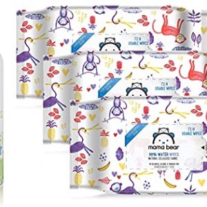 Mama Bear Natural Baby Massage Oil – 200 ml & Mama Bear 98% Water Wipes – 72 wipes/pack (Pack of 3)