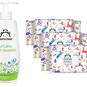 Mama Bear Natural Baby Shampoo – 400 ml & Mama Bear 98% Water Wipes – 72 wipes/pack (Pack of 3)