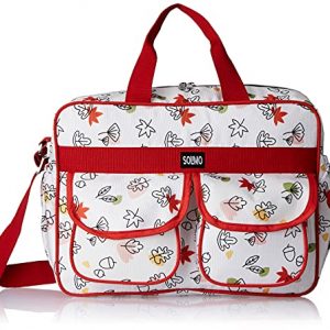 Amazon Brand – Solimo Diaper Bag with 4 Outside Pockets, White and Red