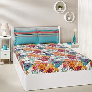 Amazon Brand – Solimo Floral Splash 144 TC 100% Cotton Double Bedsheet with 2 Pillow Covers, Pink