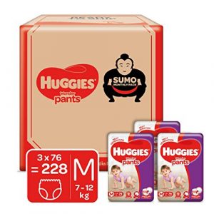 Huggies Wonder Pants Diapers Sumo Pack, Medium (M) size baby diaper pants, with Bubble Bed Technology for comfort, (6.0 kg – 12.0 kg) (228 count )