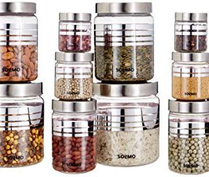 Amazon Brand – Solimo Plastic Storage Containers With Metal Finish Lids- 15 pieces, Silver