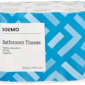 Amazon Brand – Solimo 3 Ply Toilet Paper/Tissue Roll – 12 Rolls (160 Pulls Per Roll)