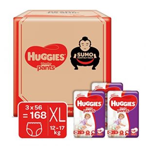 Huggies Wonder Pants Diapers Sumo Pack, Extra Large (XL) size baby diaper pants, with Bubble Bed Technology for comfort, (12.0 kg – 17.0 kg) (168 count )